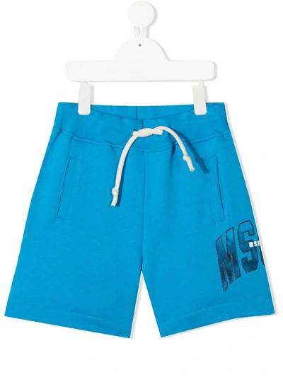 Msgm Kids' Cotton Sweat Shorts W/ Logo In Light Blue