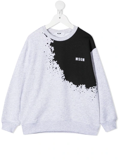 Msgm Teen Paint Splatter Logo Print Sweatshirt In Grey