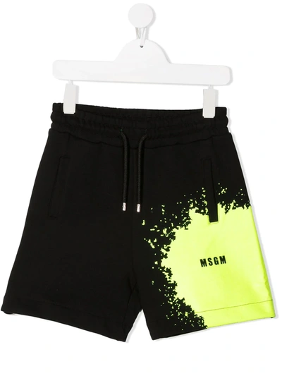 Msgm Kids' Printed Cotton Sweat Shorts In Black