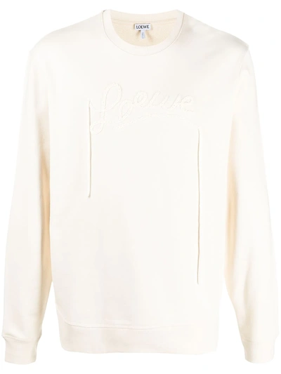 Loewe Logo-embroidered Loopback Cotton-jersey Sweatshirt In White
