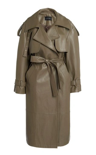 Low Classic Belted Faux Leather Trench Coat In Brown