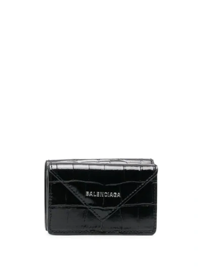Balenciaga Croc-effect Leather Wallet In Black