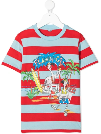 Stella Mccartney Kids' Flamingo Land Organic Cotton T-shirt In Light Blue