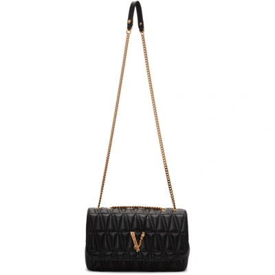 Versace Black Quilted Virtus Baguette Bag In Dnmov Black