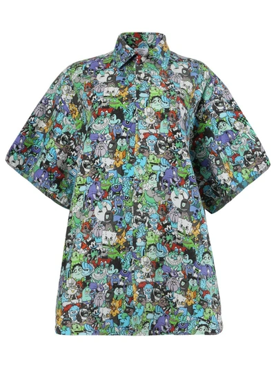 Vetements Cartoon Mania Flannel Short Sleeve Unisex Button-up Shirt In Multicolor
