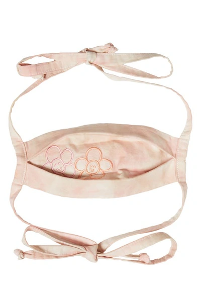 Collina Strada Floral Embroidered Tie Dye Cotton Face Mask In Beige Spiral