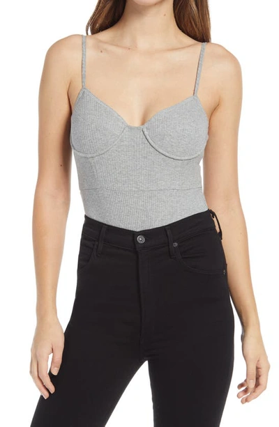 4th & Reckless Hallie Ribbed Bodysuit In Grey