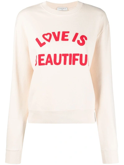 Sandro Stan Embroidered Block Lettering Sweatshirt In Light Beige