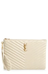 Saint Laurent Ysl Monogram Matelasse Leather Tablet Pouch In Crema