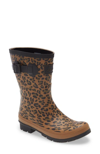 Joules Molly Floral Print Welly Waterproof Rain Boot In Tan Leopard