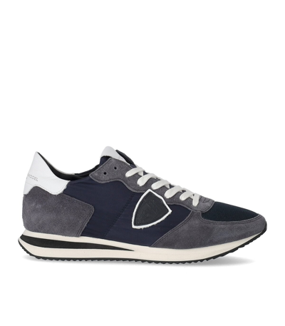 Philippe Model Trpx Sneakers In Blue Suede And Fabric