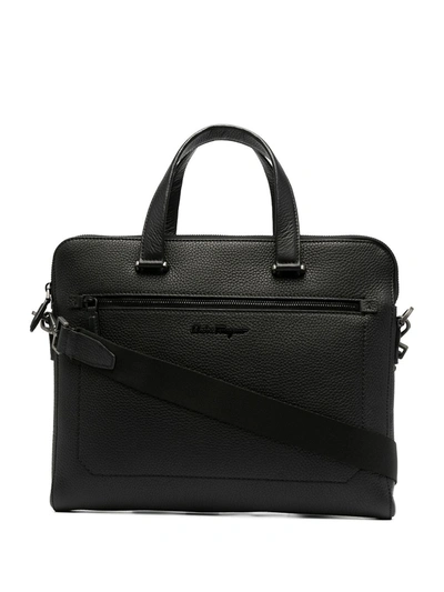 Ferragamo Leather Messenger Bag In Black