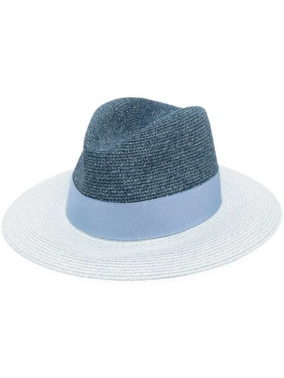 Emporio Armani Woven Fedora Hat In Blue