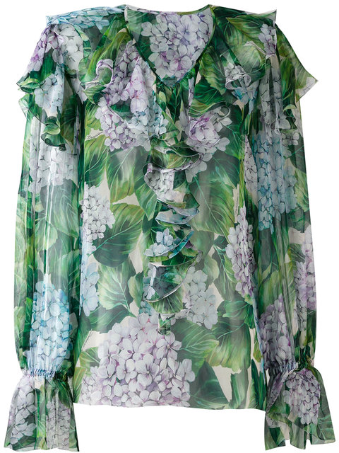 Dolce & Gabbana Hydrangea Print Ruffled Blouse | ModeSens
