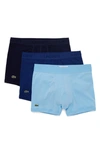 Lacoste 3-pack Essential Cotton Trunks In Navy Blue/ Methylene-tropical
