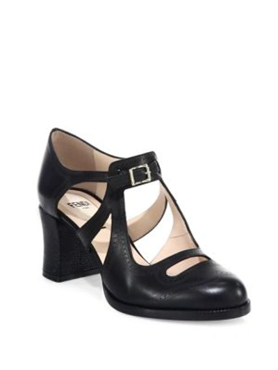 Fendi Chameleon Chunky-heel Wing-tip Pump In Black ModeSens