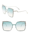 Fendi 60mm Oversized Crystal-trim Square Sunglasses In Green
