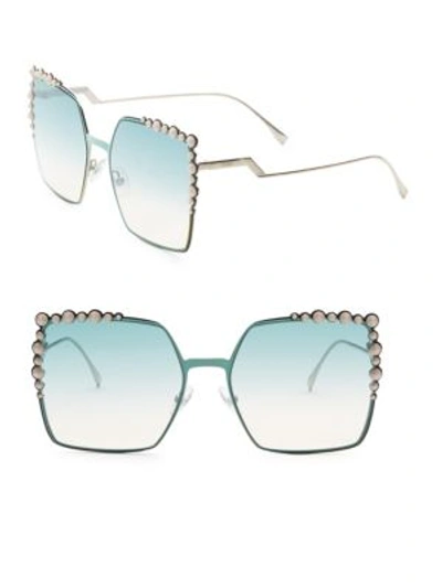Fendi 60mm Oversized Crystal-trim Square Sunglasses In Green