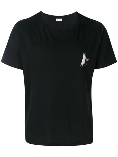 Saint Laurent Cat-print Crew-neck Cotton T-shirt In Black-multi