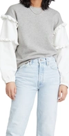 Rebecca Minkoff Evelyn Ruffle-sleeve Sweatshirt In Grey/ecru