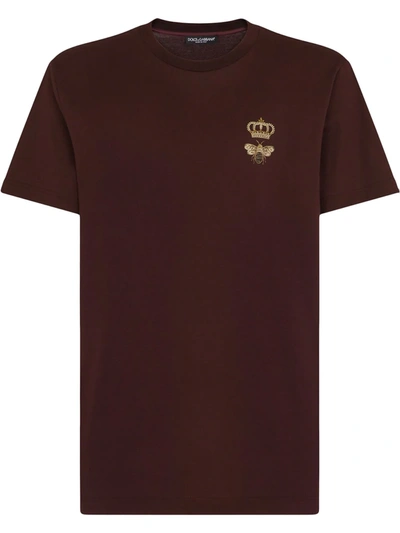 Dolce & Gabbana Burgundy Bee & French Wire Crown T-shirt In Purple