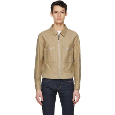 Tom Ford Garment-dyed Brushed-cotton Blouson Jacket In M24 Sand