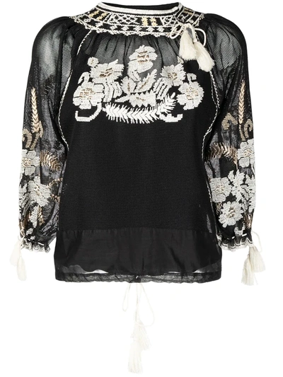 Red Valentino Mesh Shirt With Floral Embroidery In Black