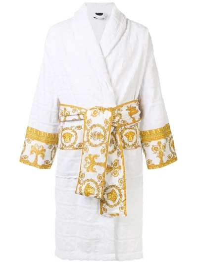 Versace Cotton Bathrobe With Barocco Print Inserts In White