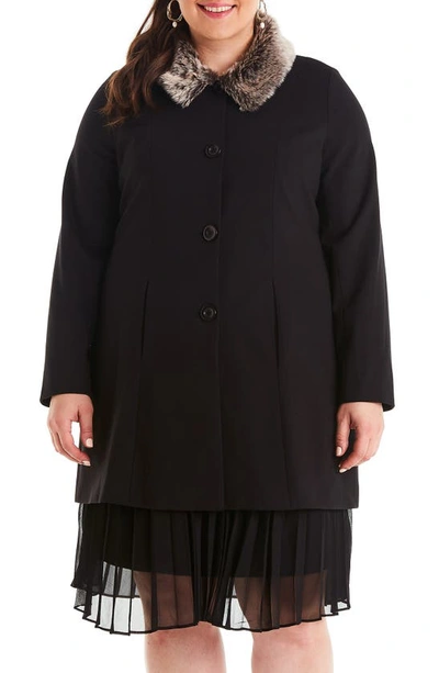 Estelle Uptown Faux Fur Trim Coat In Black