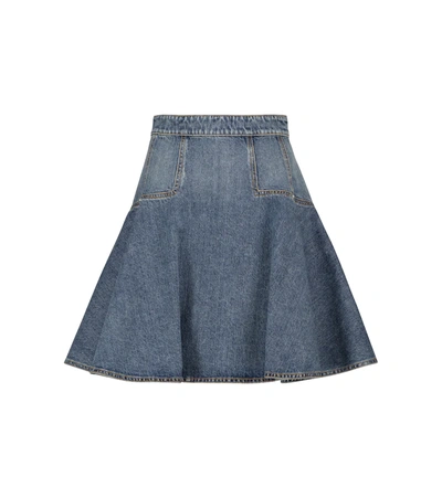 Alexander Mcqueen Pleated Denim Mini Skirt In Blue