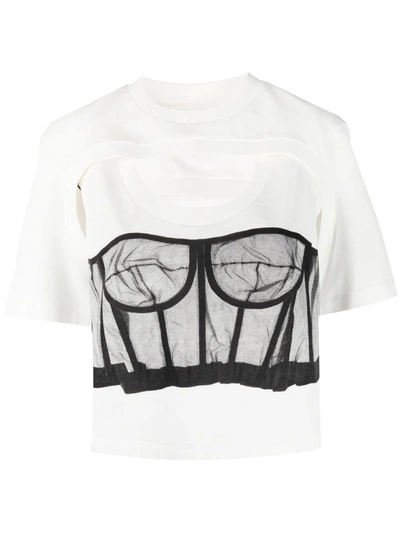 Alexander Mcqueen Corset-print Cut-out T-shirt In White