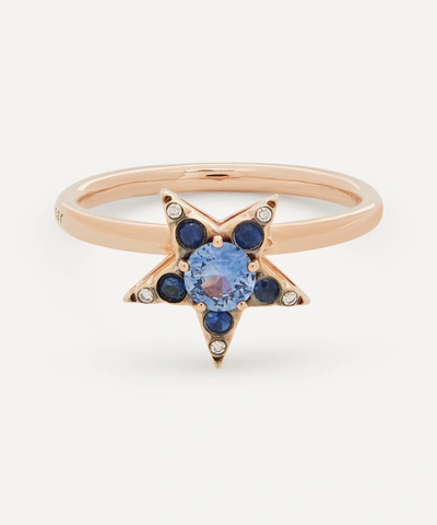 Selim Mouzannar Rose Gold Istanbul Blue Sapphire And Diamond Star Ring