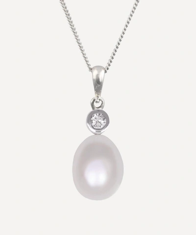 Kojis 18ct White Gold Pearl And Diamond Pendant Necklace In Silver