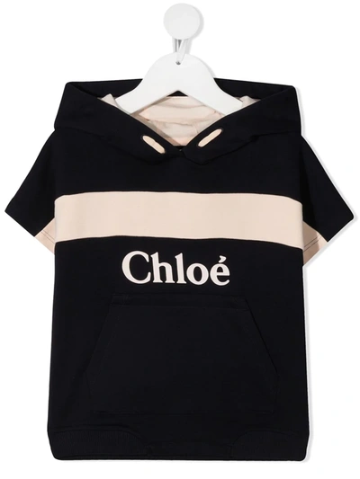 Chloé Kids' Logo Print Cotton Sweatshirt Hoodie In Blue