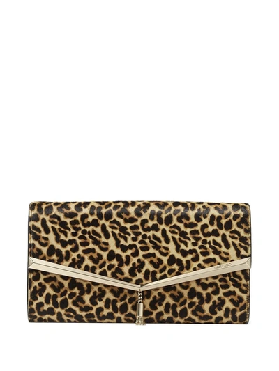 Jimmy Choo Elish Leopard Print Leather Clutch In Natural Mix/light Gold
