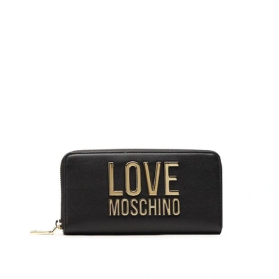 Love Moschino Black Large Wallet With Gold Logo In Nero