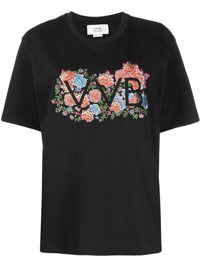 Victoria Beckham Floral Embroidered Logo T-shirt In Black