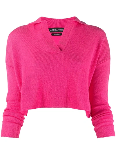 Antonella Rizza Cropped Cashmere Polo Jumper In Fucsia