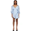 Alexander Wang Cold-shoulder Mesh-trimmed Striped Cotton-blend Poplin Mini Shirt Dress In Light Blue