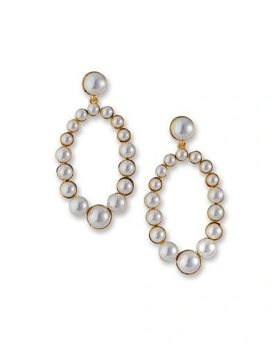 Kenneth Jay Lane Graduated Oval Drop Earrings With Simulated Pearls In Gold