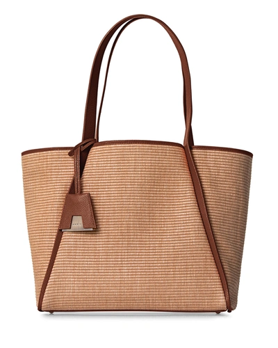 Akris Medium Alex Leather-trimmed Raffia Tote In Camel Caramel