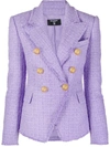 Balmain Peak-lapel Double-breasted Cropped Blazer In Purple