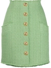 Balmain Button-detail Tweed Skirt In Green