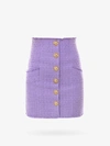 Balmain High Waist Buttoned Tweed Skirt In Purple