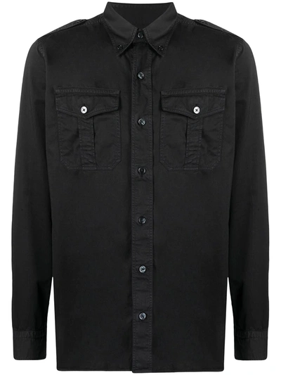 Tom Ford Slim-fit Button-down Collar Garment-dyed Linen And Cotton-blend Shirt In Black