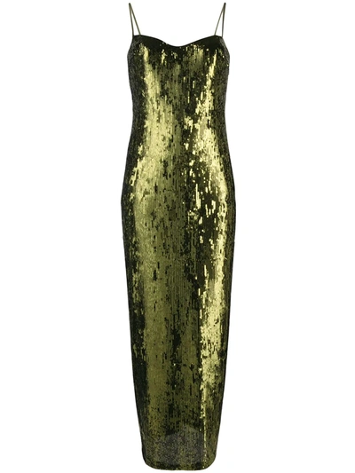 Galvan Sequin-embellished Fitted Midi Dress In Green
