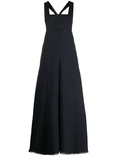 Ambush Twisted Back Viscose & Wool Jumpsuit In Blue