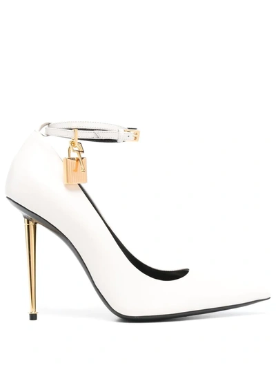 Tom Ford 105mm Padlock Leather Pumps In White