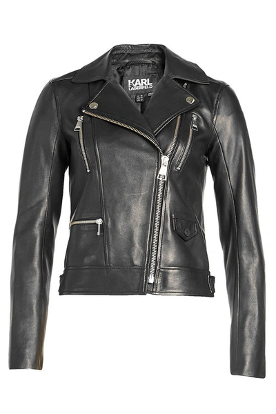 Karl Lagerfeld Leather Biker Jacket In Black | ModeSens