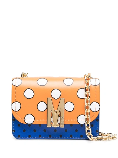 Moschino Blue And Orange Polka Dot Leather Shoulder Bag
